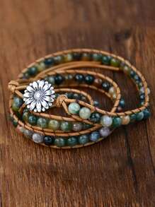 Bohemian Nature Stone Agate Beads Rope Wrap Bracelet, Healing Natural Stone Jewelry For Men - Multicolor - View 4