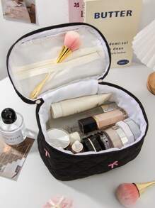 1Pc/Set Pink Bow Embroidered Quilted Makeup Bag Sets, Cute Macaron Color Large Capacity Cosmetic Bag, Lightweight Fluffy Filling Toiletries Bag For Travel Storage,Daily Use. For School Cosmetic Bag Back To School Supplies Cosmetic Storage School Stuff Bag Organizer Room Stuff Travel Essentials Make Up Bag Holiday Essentials Dorm Essentials Daily Commute Essentials Makeup Bags Makeup Pouch Makeup Organizer Cosmetic Bag Holiday Winter