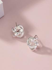 1/2 Pairs Of Metal Classic Simple Twisted Geometric Earrings Suitable For Daily Wear And Perfect Holiday Gift - Silver - View 7