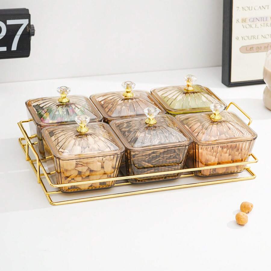 صينية تقديم أنيقة ذات غطاء - مثالية لتقديم المكسرات والحلويات وغيرها - خيار مثالي لطاولة الصالون ومائدة القهوة في المنزل