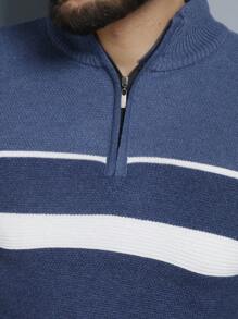 Men's Knitted Sweater Round Neck Autumn Winter Cold Weather Top - Blue - View 6