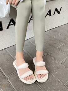 Women Simple Style Slippers, Home Bathroom Slides, Beach Sandals, Soft EVA Double Strap Flat Flip Flops