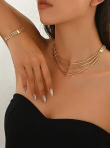 2pcs/Set Metallic European Style Creative Chain Necklace Set - Yellow Gold - View 4