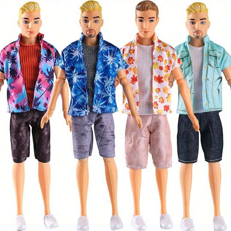 Set de 4 piezas de ropa de moda para muñeco Ken, incluyendo 1 top de tirantes, 1 chaqueta de manga corta, 1 pantalón corto y 1 par de zapatos, regalo de vacaciones/cumpleaños (muñeca no incluida) - Multicolor - Ver 1