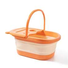 1pc Folding Massage Foot Bathtub, Household Adult Minimalist Dormitory With Handle, Foot Soaking Bucket With Lid, Deep Bucket Foot Bathtub, Foot Wash Basin Home Bathroom Decor Summer Back To School