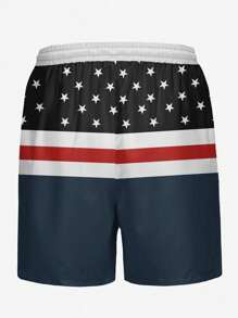 Men's Hawaii Holiday Casual Outdoor Sports National Flag Artistic 3D Digital Printing Loose Drawstring Beach Shorts, Suitable For Leisure & Daily Vacation