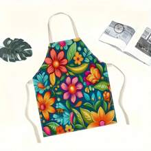 1 pieza Delantal de lino con estampado 3D de flores para cocinar en el hogar, uso de cocina y entusiastas de la cocina