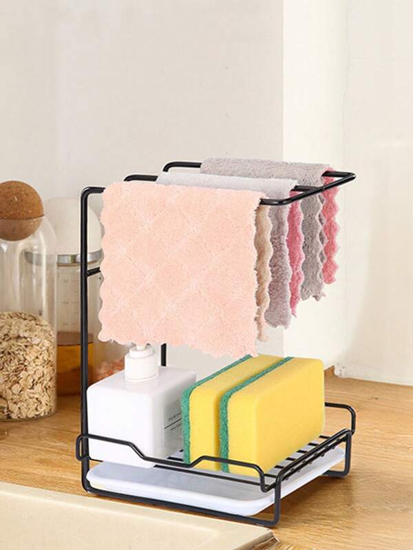 Iron Art Kitchen Utensil Organizer, Rag Drip Rack, Cleaning Supplies Storage Shelf, Wall-Mounted Kitchen/Bathroom Storage Rack, Kitchen Storage Utensils, Room Decoration, Suitable For Kitchen, Restaurant, Party, Camping, Gathering, Gift For Friends, Family Gift