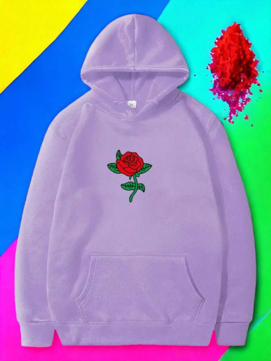 hoodie flower rosa colores fashion moda con gorro y cangurera - Lila Púrpura - Ver 1