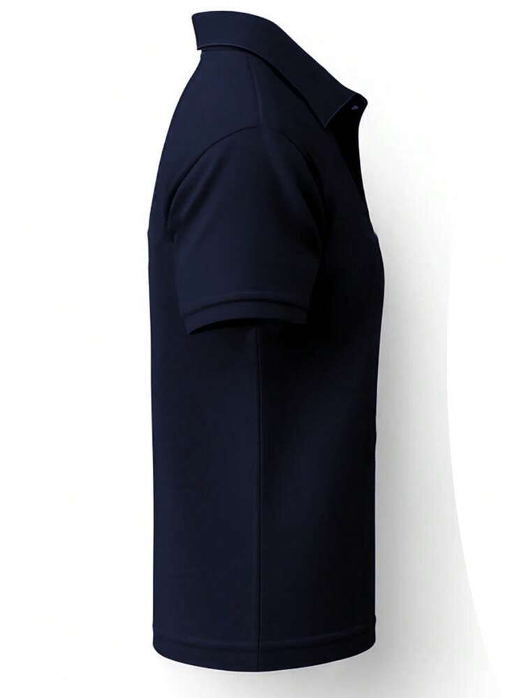 قميص بولو قصير الأكمام لون أحادي مطبوع بطبعة الحصا...