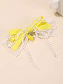 1个/2个装女士时尚优雅简约黄色柠檬吊坠蝴蝶结蕾丝珍珠发夹，适合春夏日常佩戴 - 彩色 - 查看 7