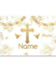 1 pieza Tela de fondo personalizable para fotografía de bautizo con nombre y foto de bebé, telón de fondo bendición de Dios para fiesta de