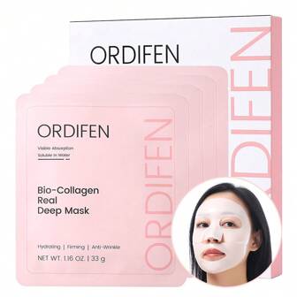 ORDIFEN Bio-Collagen Real Deep Mask Hydrating Overnight Hydrogel Mask For Glass Glow Skin,Firming,Anti-Aging,Pore Minimizing,Radiance 1.16oz(33g)*4ea