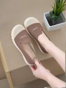 1 Pair Women Flat Soft Bottom Slip-On Shoes, Waterproof Coating Anti-Slip Shock Absorbing Casual Commuter Shoes