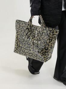 Fashionable Tote Bag - Large Capacity, Made Of Lightweight PVC And Kraft Paper, With Hook And Loop Closure, Stylish Choice For Women - Brown - View 3