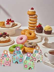 10pcs Donut Biscuit Box, Macaron Paper Box, Baking Packaging Birthday Party Handheld Cake Boxes - Blue - View 1