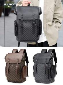 saroxi Men's Fashion Backpack, Casual Daypack, Korean Waterproof Print Large Capacity Travel Laptop Hiking Backpack,With Zipper, PVC Black Bag, Suitable Gift For Men, Fashionable Solid Color Laptop Bag Carry On Backpack, Airline Approved Travel Essentials - Multicolor - View 13