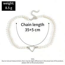 1pc Summer Indie Pearl Heart Necklace, Cute & Stylish Beaded Necklace For Girls