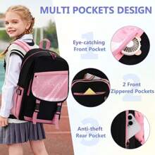 VASCHY School Bag For Girls, Cute Elementary Backpack Bookbag For Primary Schooler Kids With Sparkling Sequin Clear Pocket