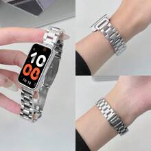 1pc Unisex 3-Pearl Stainless Steel Metal Watch Strap, Case Protector, Connector Suitable For Band 10/9/8/7/6, Honor Band 9/7/6, Business Style With NFC