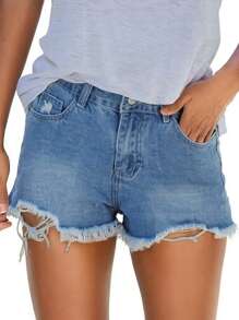 Women Asymmetrical Raw Hem High Waist Denim Shorts, Casual Street Style For Spring And Summer Vacation - Light Wash - View 2