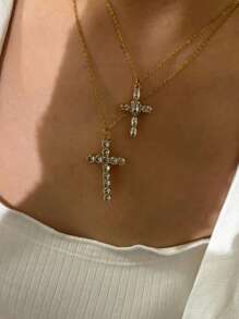 Monlansher Nuova collana con ciondolo a croce in acciaio inossidabile per donna, realizzata a mano con zirconia cubica, design alla moda e versatile per uso quotidiano