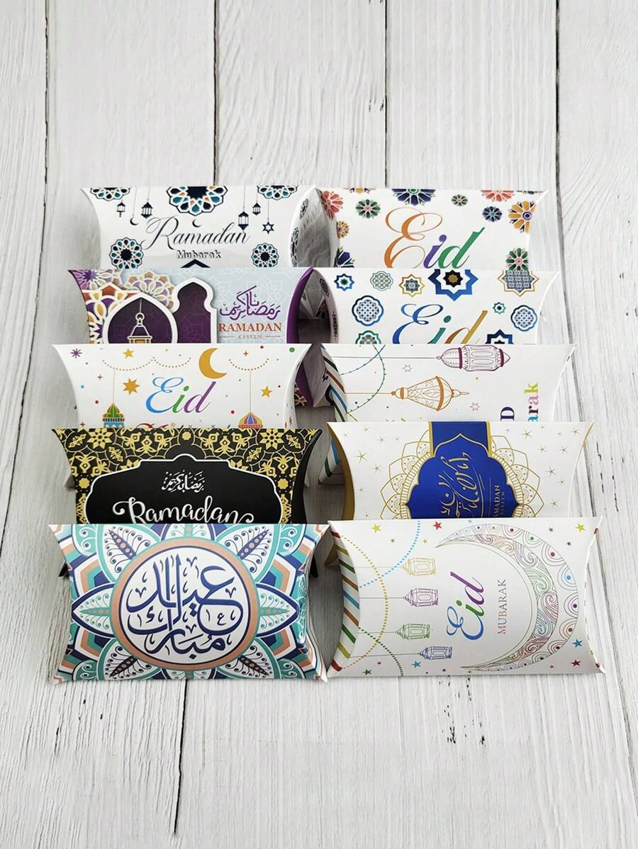 10/20/40 piezas Cajas de regalo con forma de almohada con estampado de luna y estrellas para fiesta festiva, fiesta de boda, decoración de fiesta
