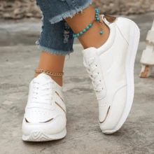 女士白色运动鞋2025春秋韩版帆布系带鞋圆头防滑学生休闲鞋