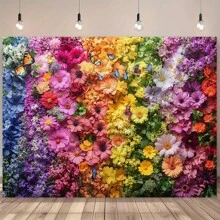 1pc Vibrant Rainbow Floral Wall Backdrop With Blooming Flowers, Bold & Playful For Parties, Birthdays, Easter, Mother's Day And Spring Events, Polyester Fabric For Indoor/Outdoor Use, No Electricity Required, Rainbow Decor - Multicolor - View 4