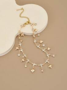 1 chiếc vòng tay xích chân bãi biển bằng thép không gỉ hình trái tim pha lê lấp lánh dành cho nữ (Làm thủ công, có một chút thay đổi về số lượng trái tim pha lê, vui lòng tham khảo kích thước thực tế) - Vàng - Xem 9