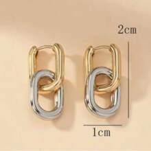 1 Pair Minimalist Geometric Earrings In Mixed Golden & Platinum Tones - Light Grey - View 2