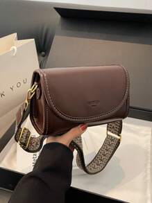 Bolso de hombro cuadrado de estilo vintage con correa ancha - Bolso cruzado con solapa de unicolor y elegante con correa ajustable para mujer - Perfecto para uso diario y viajes