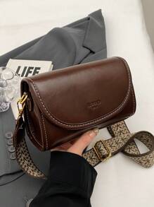 Bolso de hombro cuadrado de estilo vintage con correa ancha - Bolso cruzado con solapa de unicolor y elegante con correa ajustable para mujer - Perfecto para uso diario y viajes
