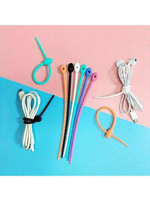 5/10/20pcs Silicone Reusable Cable Organizer Winder Ties, Multi-Function Fastener Sleeves, Cable Management Bags, Food Saver, Headphone Wire Clips