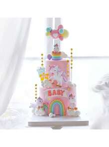 1 Stück Einhorn Tortendekoration, Regenbogen Tortendekoration, weiche Tonkuchendekorationen, Einhorn Thema Geburtstags Topperaufsteller, Wolken Ballon Stern Tortendekoration, geeignet für Einhorn Themen Tortendekorationen, Geburtstagstorte Dekorationen, Taufe Hochzeit Muttertags Tortendekoration, süße niedliche Tortendekoration