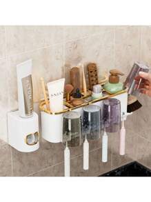 1 conjunto de porta-escovas de dentes e copo, organizador criativo para escovas de dentes e enxaguantes bucais, para pendurar na parede, para organização de banheiro, decoração para casa e banheiro, verão, volta às aulas