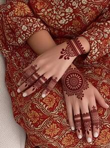 3 件装红色指甲花纹身贴纸，半袖尺寸，逼真，持久，防水 - 紅色 - 查看 4