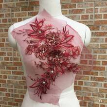 1pc Wedding Dress Decor Lace Floral Embroidered Applique With Net-Mesh Design