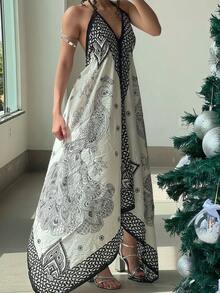 Đầm nữ phong cách Boho không tay, dáng suông bất đối xứng, in họa tiết hoa, thích hợp mặc mùa hè, phù hợp với nhiều dáng người, đi nghỉ mát, dự tiệc, thanh lịch. - Nhiều màu - Xem 5