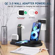 1pc 4-In-1 15W Wireless Charger Stand, Fast Charging Multi-Function Dock Compatible With Iphone/Apple Watch//, Suitable For Phone/Watch/Earpods