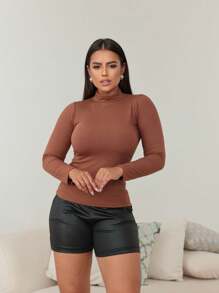 CACHARREL MANGA LONGA BLUSA FEMININA MANGA LONGA GOLA ALTA SIMPLES