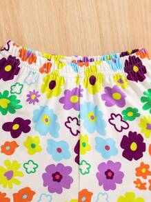 Vestido sin mangas con estampado floral y dobladillo con volantes, camiseta y shorts de ciclista, de tela elástica, adecuado para regalos de verano, Día de la Independencia, fiesta