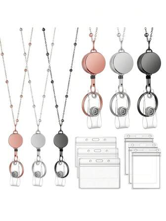 3 Packs Necklace Lanyard With Retractable Badge Reel Card Holders,Perfect For Nurses & Office Workers Back To School