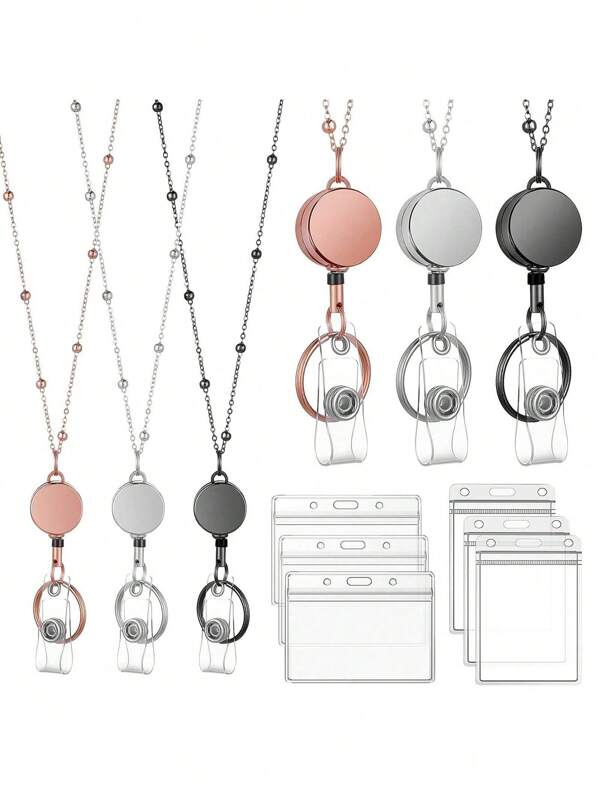 3 Packs Necklace Lanyard With Retractable Badge Reel Card Holders,Perfect For Nurses & Office Workers Back To School