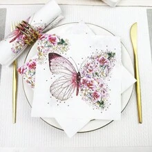 100/60/20pcs 13 * 13 Inch Disposable Pink Butterfly Floral Pattern Napkins, Used For Birthday Parties, Family Gatherings, Wedding Banquets, Hotel And Restaurant Decoration Paper - Pink - View 10