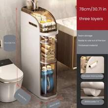 Ultra-Thin Bathroom Locker, Waterproof Narrow Bathroom Locker, Floor Cabinet With Wheels And Toilet Paper Holder, Suitable For Small Space, Living Room, Bathroom, Bedroom 2/3/4 Floors