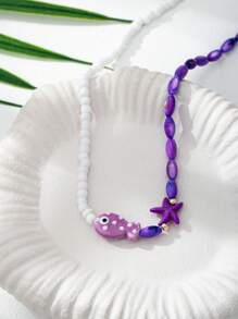 1 件手工波西米亚串珠鱼、海星拼色项链、波西米亚海滩度假风格女士珠宝 - 彩色 - 查看 2