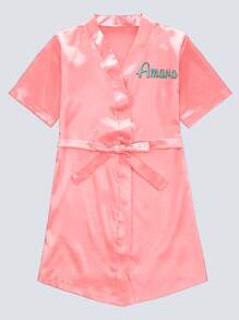 1pc Personalized Children Satin Long Robe, Customized With Embroidered Letter/Name, Functional Casual, Breathable, Sleepwear, Bathing, Elastic, Homeware, Cooling, Comfortable, Suitable For Wedding Flower Girl, Kids, Girls, Spa Birthday Party,Multi-Functional,Ornamental,Letter,Stylish,Modern,Colorful,Cute,Adorable,Casual,Custom,Personalised,Unique,Customized,Ideal Gifts For Him,Ideal Gifts For Her,Kids,Gala Night,Travel, School - Multicolor - View 21