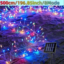 Solar Powered Fireworks Lights, 100/200 LED Copper Wire Lights, 8 Modes, Suitable For Yard, Garden, Camping Decoration, Applicable For Holiday, Party Decoration (Multi-Color)