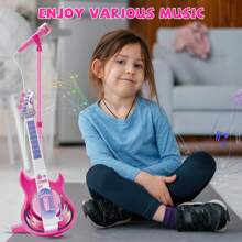 Children's Musical Guitar And Microphone Set, With A Stand And Adjustable Height, Features A Dual Playback Mode. It Is A Musical Toy Suitable For Children Over 3 Years Old (Purple) - Purple - View 7